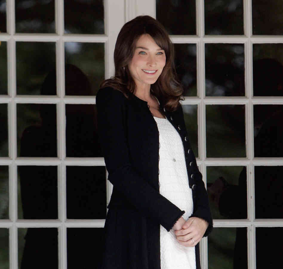 French first lady Carla Bruni-Sarkozy waits for the spouses of the Heads of Delegation participating in the G8 Summit in May. Carla Bruni-Sarkozy, 43, confirmed to the press her pregnancy and first child together with French President Nicolas Sarkozy.
