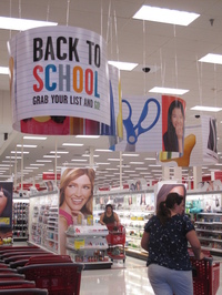 Back-to-school banners welcome shoppers at a Target store in Columbia, Md.