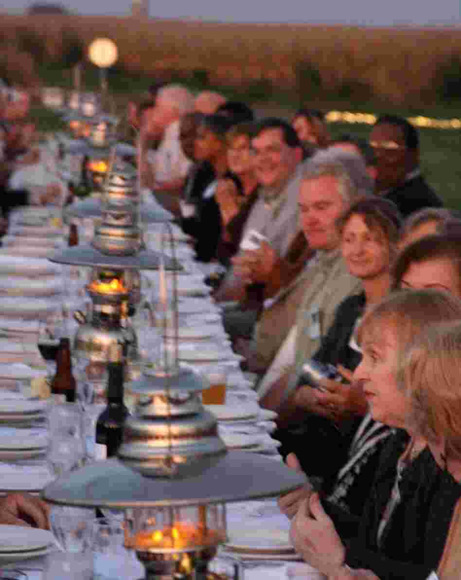 Farm dinners happen at St. Brigid's Farm in Maryland rain or shine. They serve multicourse meals in the field. Farm dinners happen at St. Brigid's Farm in Maryland rain or shine. They serve multicourse meals in the field.