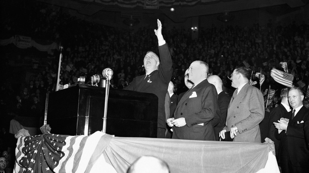 President Franklin D. Roosevelt drummed up populist support in one of his last campaign speeches at Madison Square Garden in New York, on Oct. 31, 1936. But after he was re-elected, Roosevelt slashed government spending.