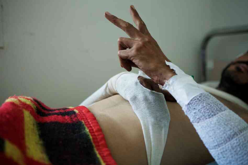 A mine victim at the hospital in the city of Jadu in the Nafusa Mountains. A mine victim at the hospital in the city of Jadu in the Nafusa Mountains.