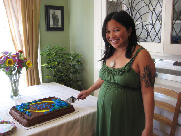 Jolivette, shown at her recent baby shower, is planning to use the HypnoBirthing method of natural childbirth.