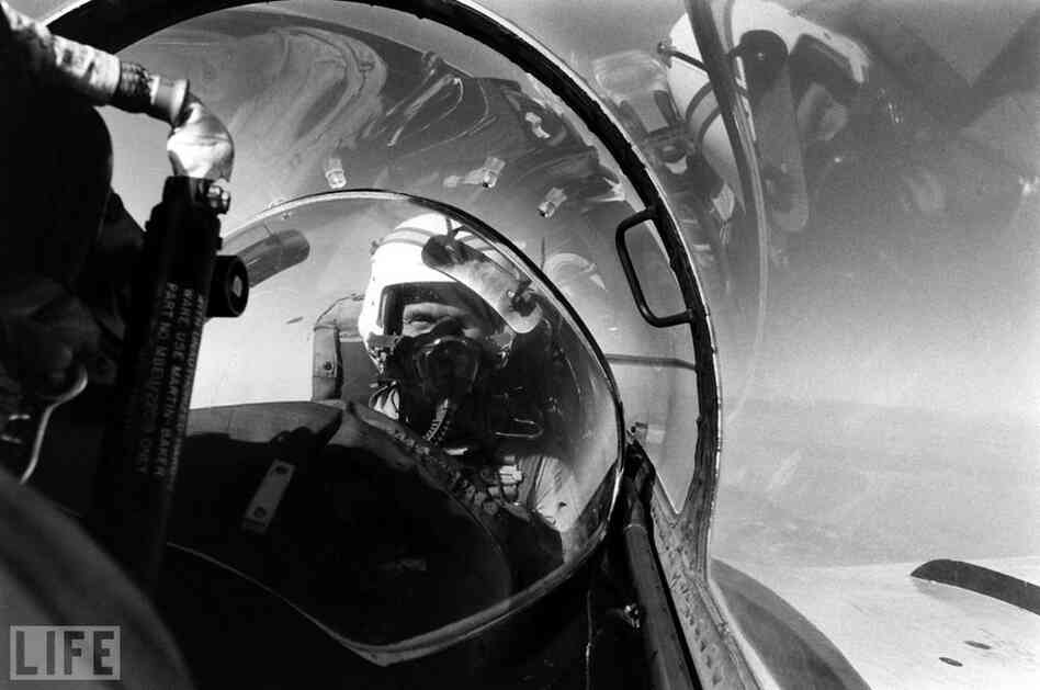 John Glenn flies a jet while stationed at Marine Corps Air Station El Toro, Southern California, 1964. 