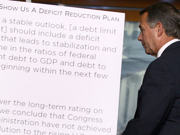 House Speaker John Boehner leaves a news U.S. Capitol news conference, July 19, 2011.