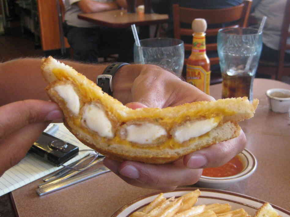 NPR colleagues, including Peter Sagal, braved a taste-test of the Denny's Fried Cheese Melt last summer.
