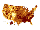 The darker the color, the larger the proportion of the population that is obese. In the darkest brown counties, more than 30 percent of people are obese, according to 2008 data. The darker the color, the larger the proportion of the population that is obese. In the darkest brown counties, more than 30 percent of people are obese, according to 2008 data.