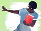 Illustration of a football player running with a book.