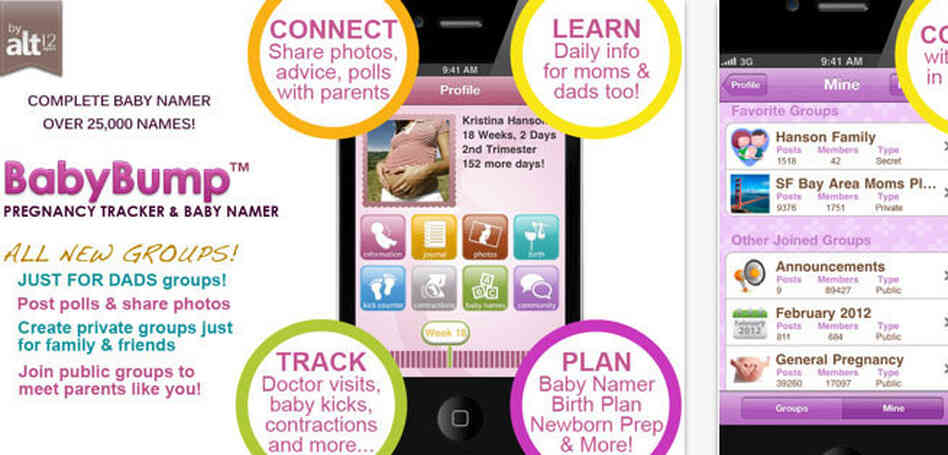 A screen grab of the Baby Bump application. A screen grab of the Baby Bump application.