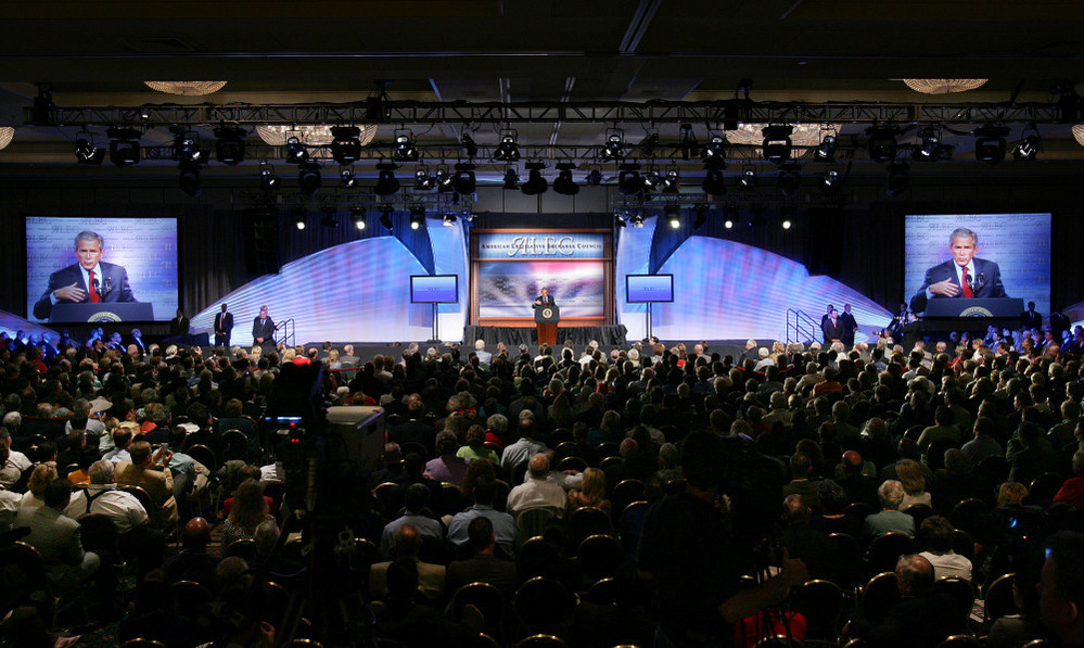 President Bush spoke at the American Legislative Exchange Council's annual meeting in Philadelphia on July 26, 2007.