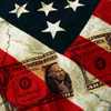 Dollar Bill across American Flag Dollar Bill across American Flag