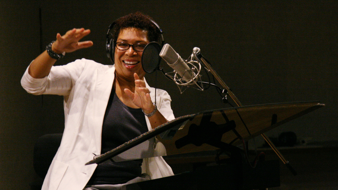 NPR host Michel Martin enjoys a performance chat with Marsha Wash at NPR headquarters in Washington, D.C., on July 20.