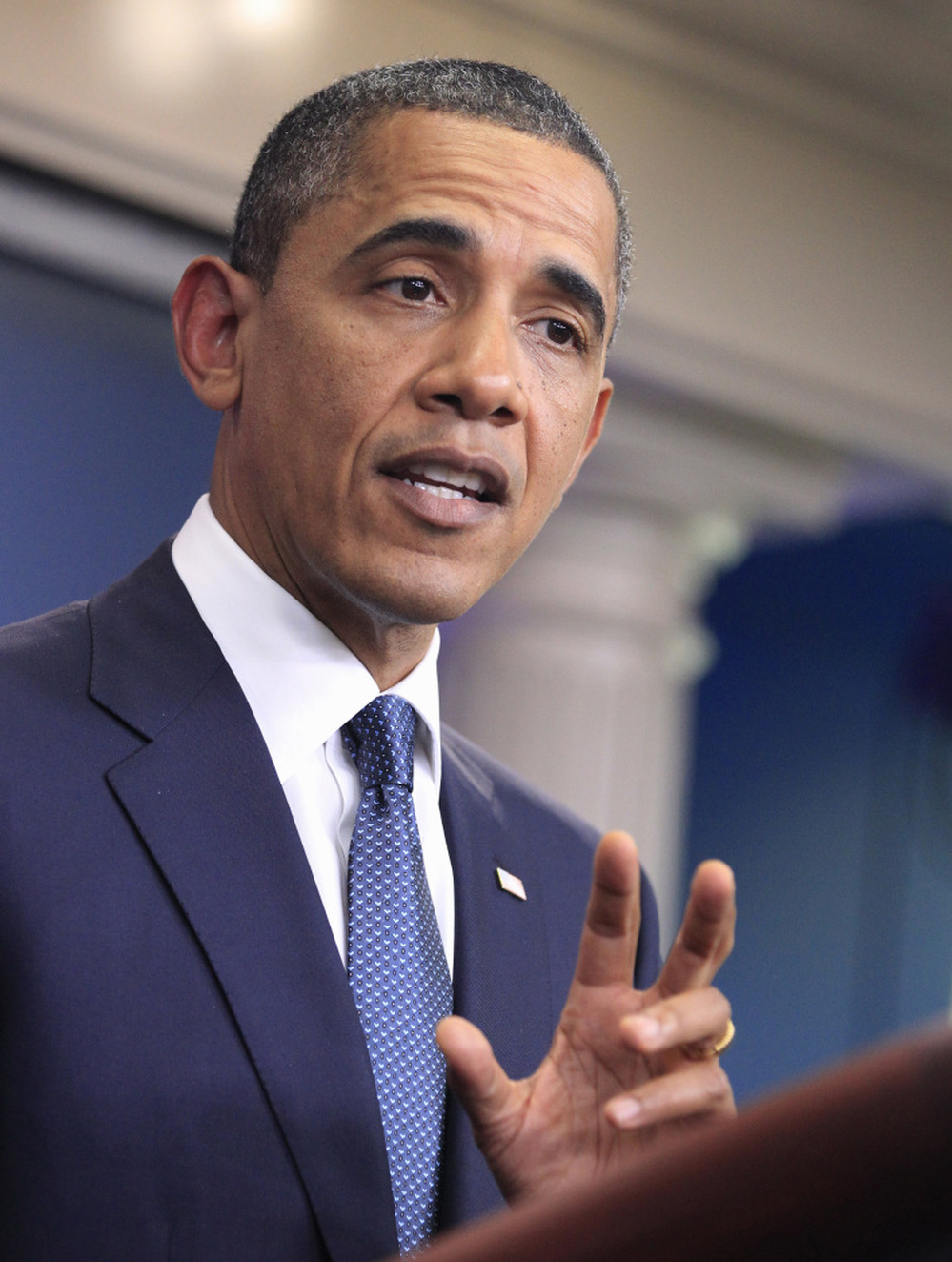 President Obama discusses the continuing budget talks in the briefing room of the White House on Tuesday.