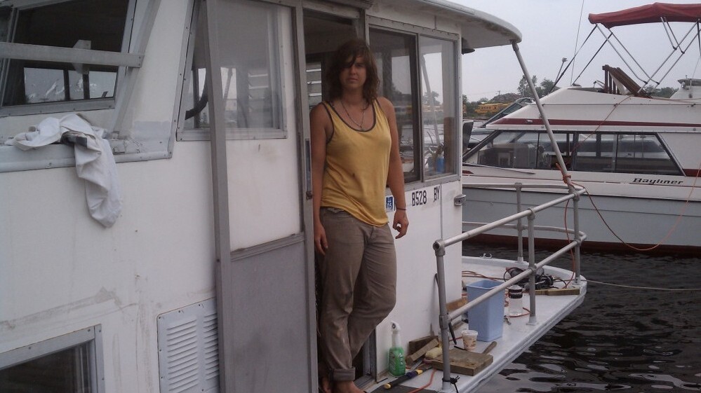 Constance Hockaday on the deck of one of her floating hotels at Marina 59 in Jamaica Bay, Queens.