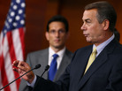 House Speaker John Boehner makes a point at a news conference as Majority Leader Eric Cantor listens, July 22, 2011. House Speaker John Boehner makes a point at a news conference as Majority Leader Eric Cantor listens, July 22, 2011.