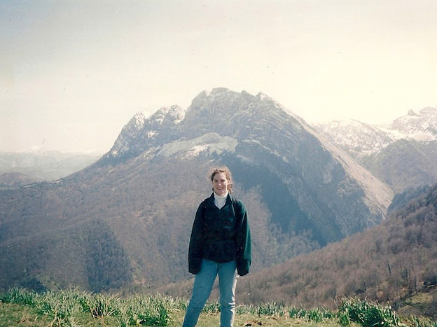 Curtis in 1994 hiking in Spain during her junior year of college. A size 10 when the photo was taken, she says when she first saw this image she was so distressed about how fat she looked, "I almost destroyed it."
