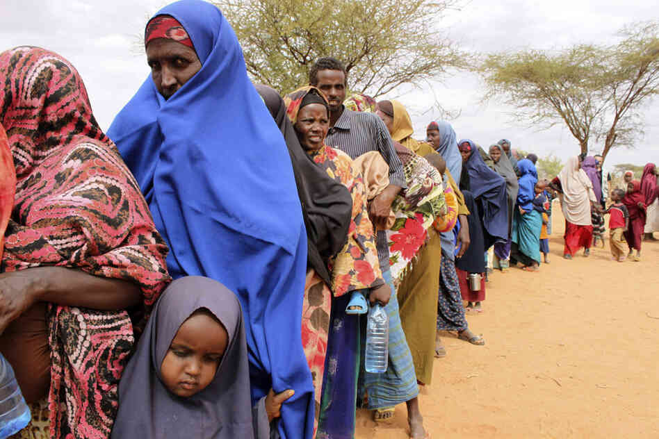 Women line up to sign up for World Food Program emergency distributions in Dolo, Somalia, on July 24. World Food Program executive director Josette Sheeran has estimated 2.2 million Somalis are in desperate need of aid. 