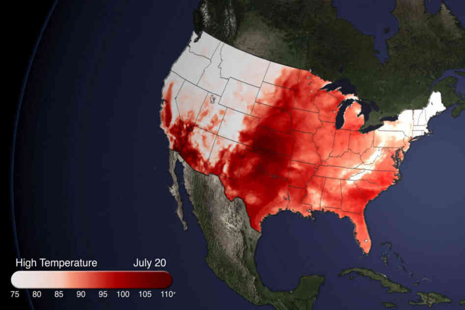 A heat wave has brought temperatures well into the 90s and even beyond 100 for half the country, as seen in this heat map from NOAA.