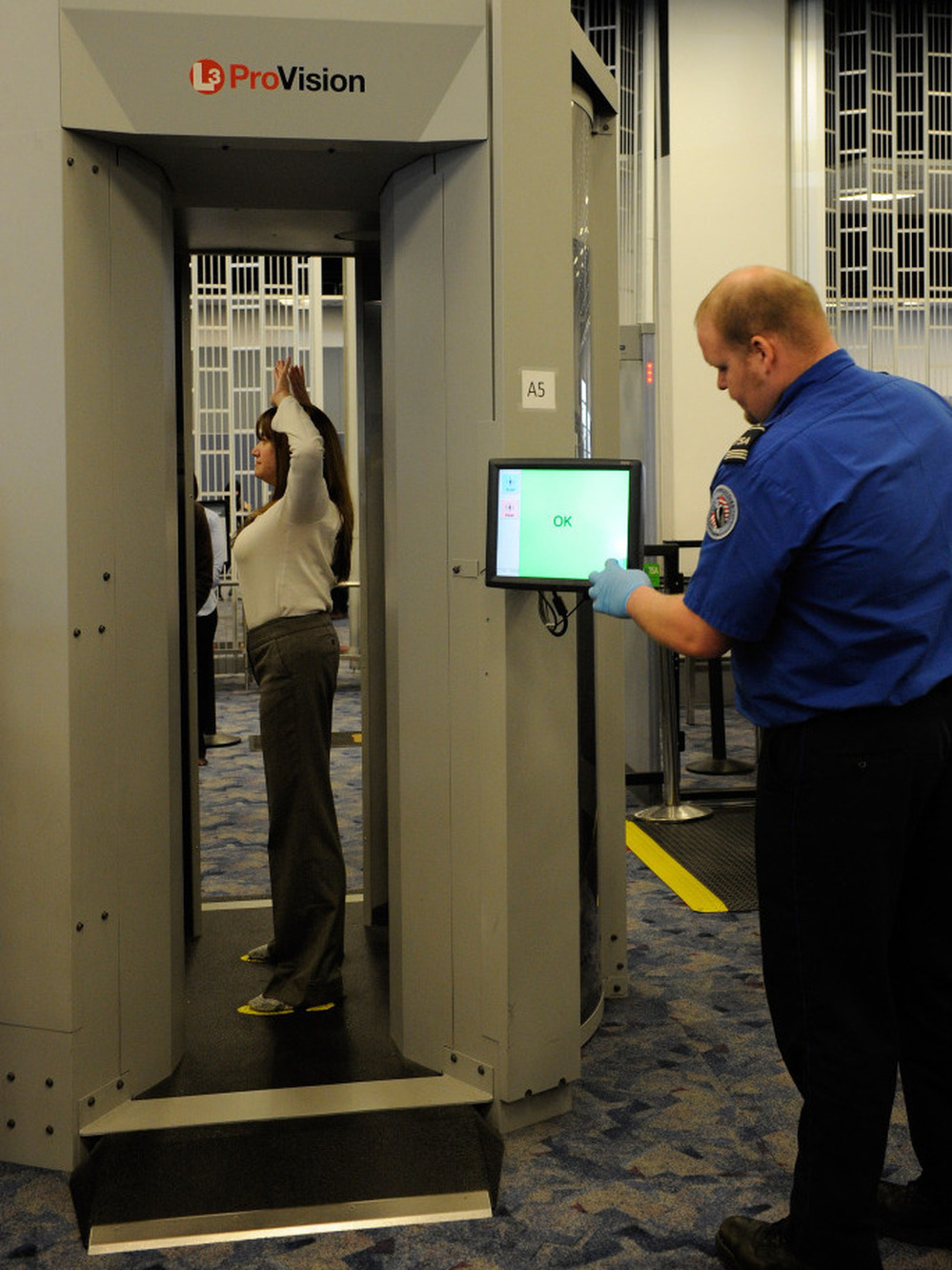 TSA employees demonstrate the new technology at McCarran International Airport in Las Vegas in February.