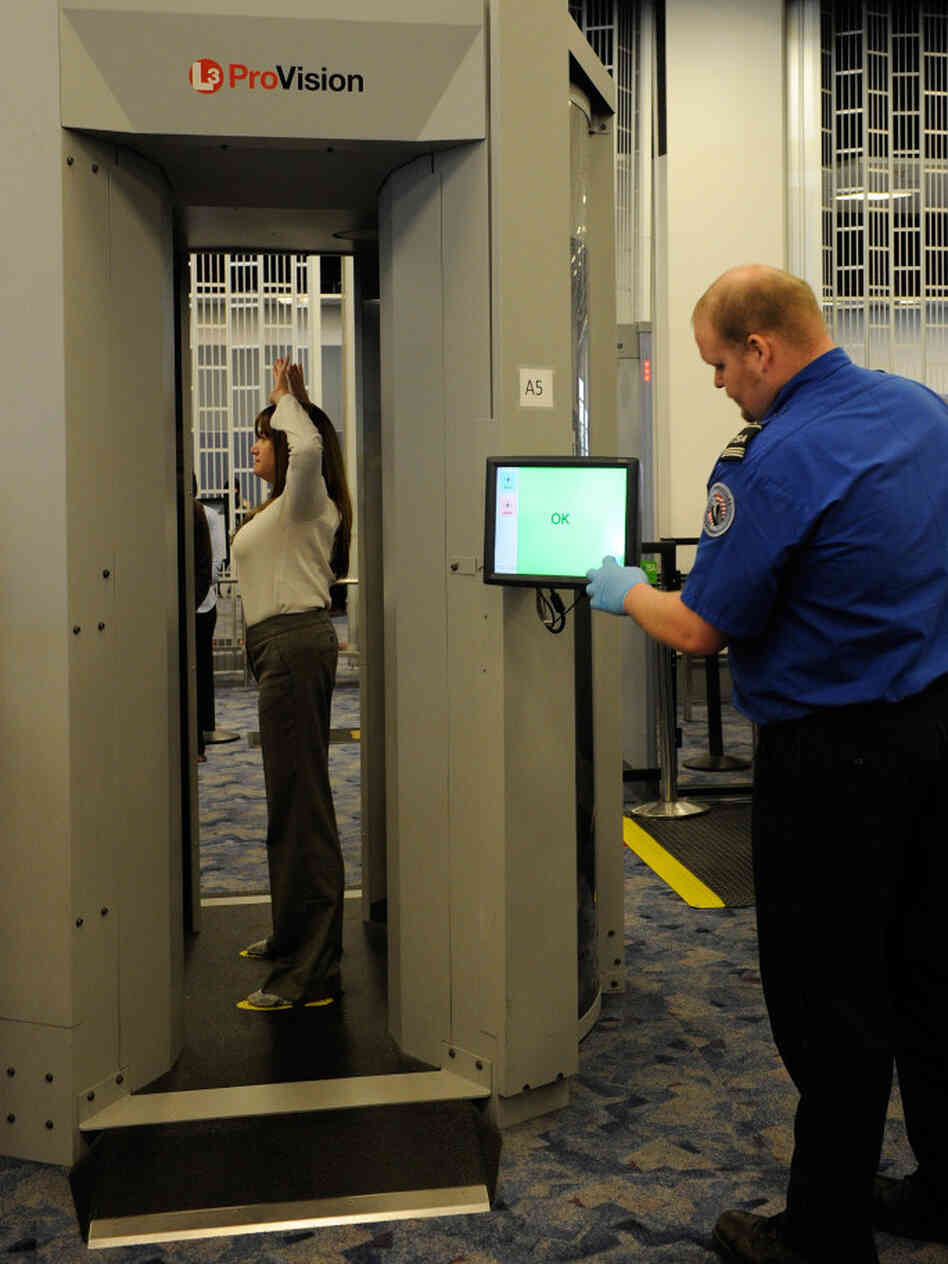TSA employees demonstrate the new technology at McCarran International Airport in Las Vegas in February.