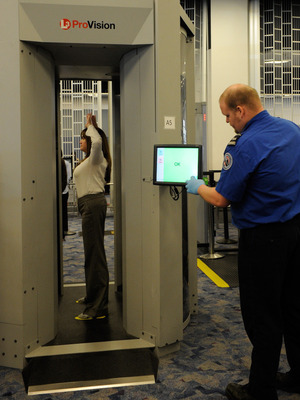 TSA employees demonstrate the new technology at McCarran International Airport in Las Vegas in February. TSA employees demonstrate the new technology at McCarran International Airport in Las Vegas in February.