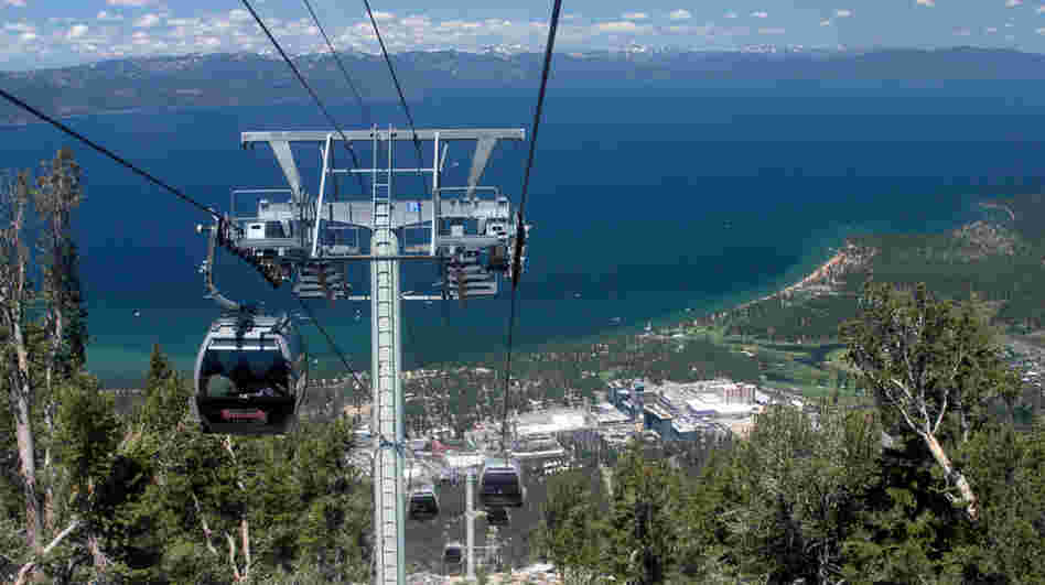 Lake Tahoe's South Shore as seen from a ski resort's gondola. Lake Tahoe's South Shore as seen from a ski resort's gondola.