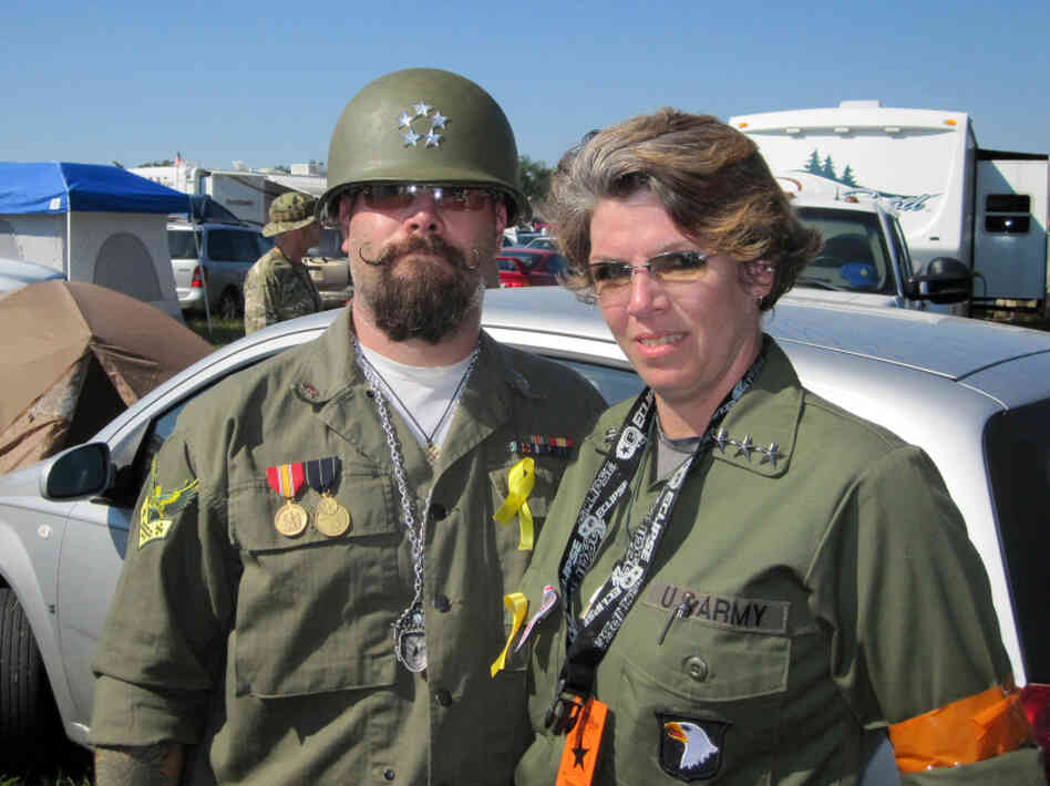 Allied Gen. John Holme, aka "Mad Kow" (left), and Nicky Angel Valor are seen at the "Invasion of Normandy" paintball battle — the largest event of its kind in the world.  "This is our Superbowl," Valor says.