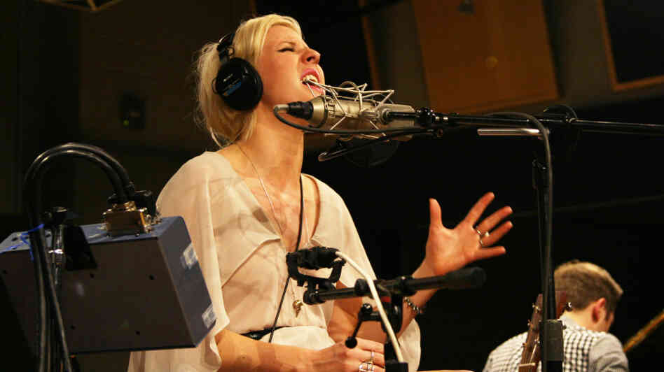 Ellie Goulding sings "Your Song," which she dedicated to the late Amy Winehouse, at NPR headquarters in Washington D.C., on July 25.