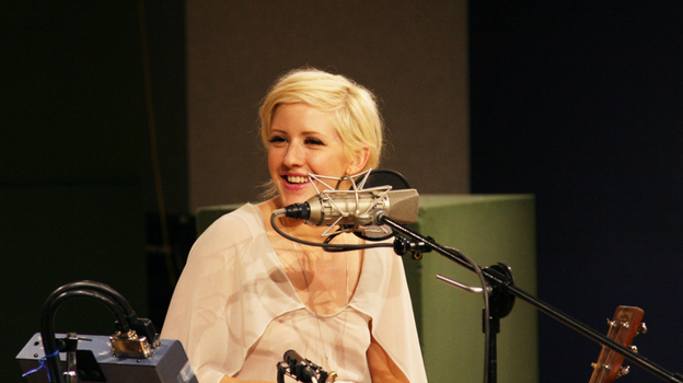 Ellie Goulding listens to host Michel Martin's remarks at NPR headquarters in Washington D.C., on July 25.