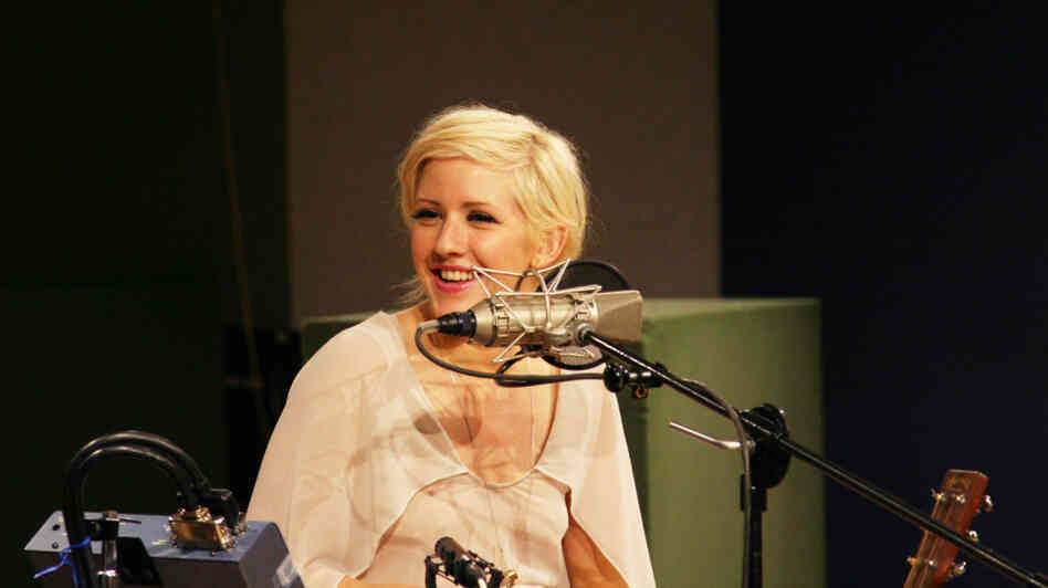 Ellie Goulding listens to host Michel Martin's remarks at NPR headquarters in Washington D.C., on July 25.