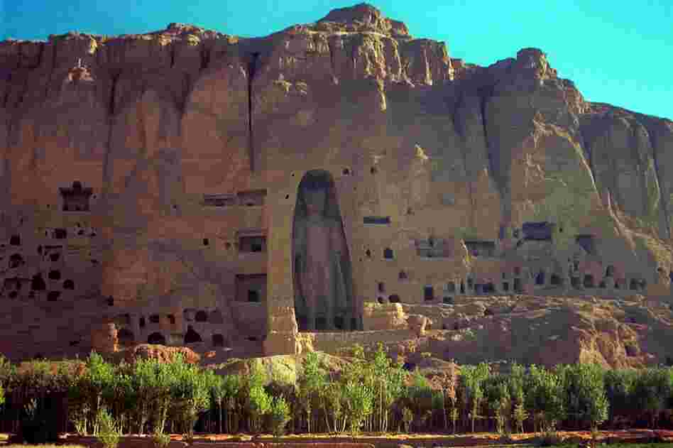 The larger of the two Buddha statues that towered over the Bamiyan Valley in central Afghanistan. This photo was taken before a 2001 Taliban campaign that destroyed Buddha statues throughout Afghanistan. International teams are now working to restore the sixth century statues. 