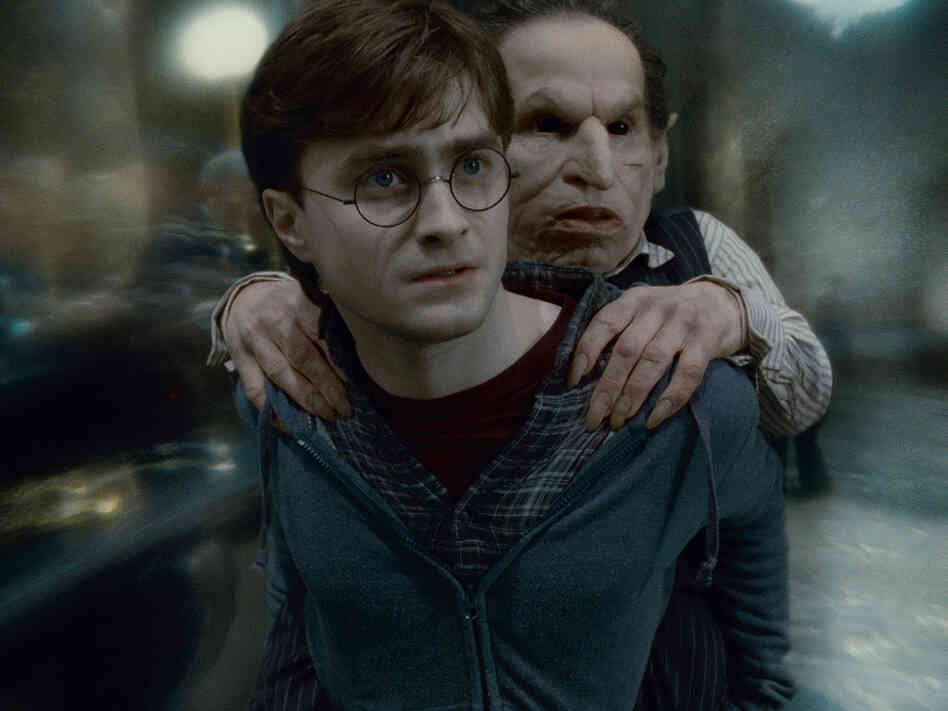 Daniel Radcliffe as Harry Potter and Warwick Davis as Griphook in Harry Potter and the Deathly Hallows--Part 2. In the second hour, we'll talk about fan fiction and keeping characters alive. Daniel Radcliffe as Harry Potter and Warwick Davis as Griphook in Harry Potter and the Deathly Hallows--Part 2. In the second hour, we'll talk about fan fiction and keeping characters alive.