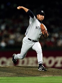Hideki Irabu pitches for the New York Yankees in a 1999 game against the Texas Rangers. Hideki Irabu pitches for the New York Yankees in a 1999 game against the Texas Rangers.