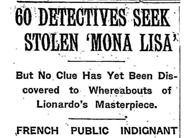 A New York Times headline from August 24, 1911, reported the investigation into the disappearance of the "Mona Lisa."