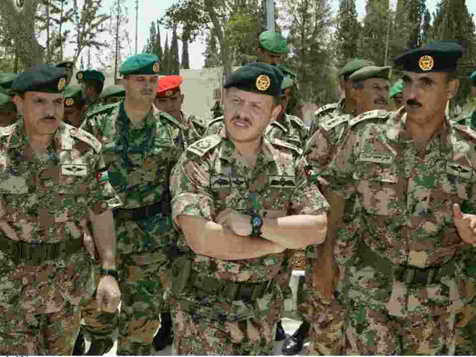 King Abdullah II of Jordan visits the Royal Military College in Guy Cramer's camouflage.