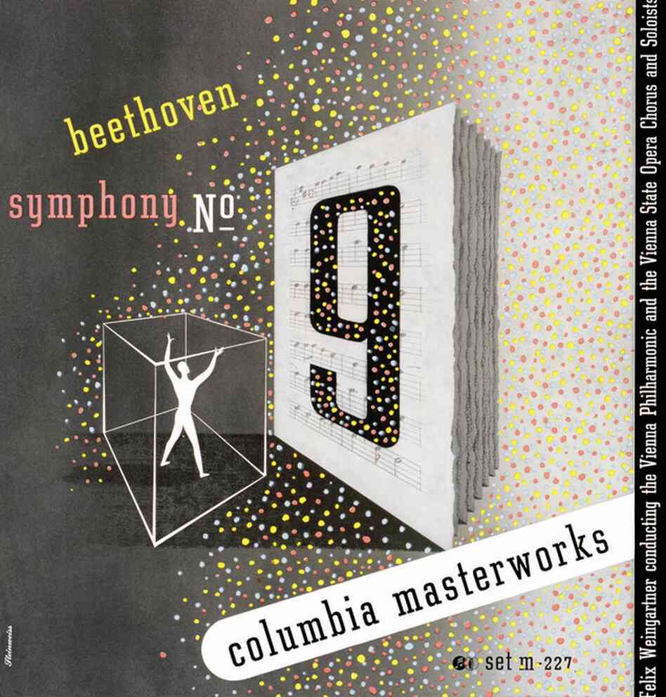 Steinweiss' cover for a 1944 recording of the Beethoven Ninth Symphony with the Vienna Philharmonic, the Vienna State Opera Chorus and conductor Felix Weingartner. 