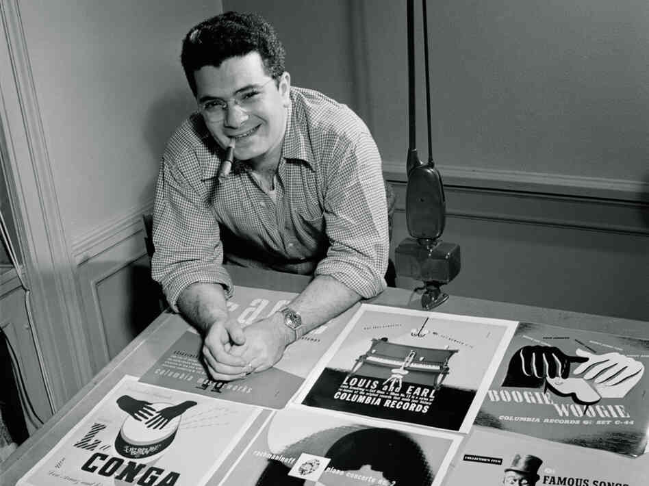 Alex Steinweiss photographed for DownBeat Magazine at his home studio, 1947.