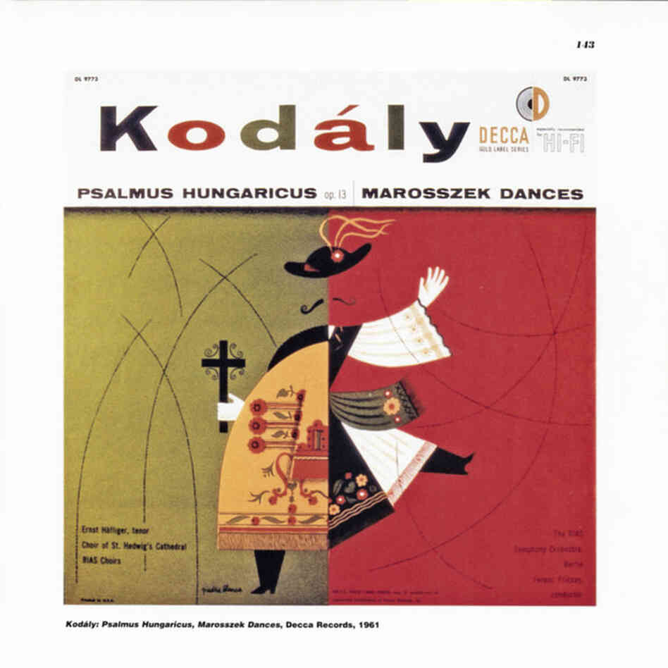 The 1955 cover for a Ferenc Fricsay-led recording of Kodaly which  charmingly integrates Eastern European folk art in a modern context.