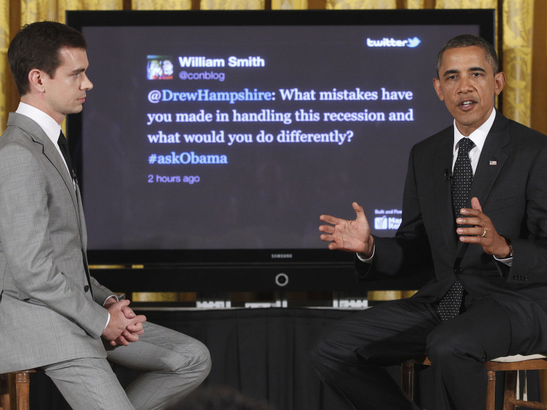 President Obama with Twitter co-founder and Executive Chairman Jack Dorsey at this first Twitter town hall, Wednesday, July 6, 2011.