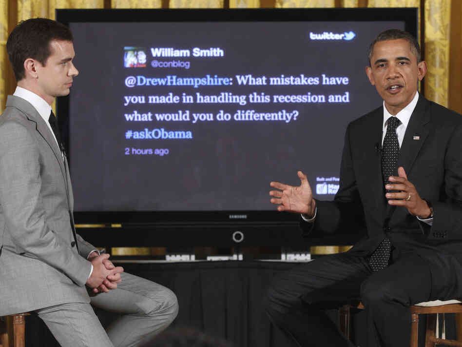 President Obama with Twitter co-founder and Executive Chairman Jack Dorsey at this first Twitter town hall, Wednesday, July 6, 2011.