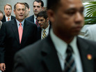 Speaker of the House John Boehner walks to a House GOP caucus meeting July 29, 2011 in Washington, DC. Speaker of the House John Boehner walks to a House GOP caucus meeting July 29, 2011 in Washington, DC.