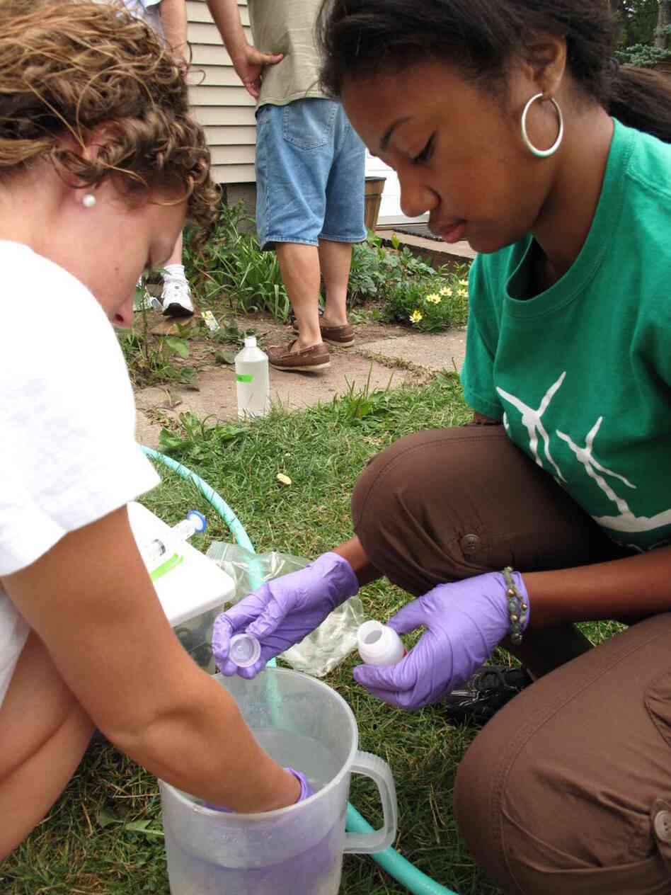 Duke University students test well water at Carl Young's house in northern Pennsylvania. They are looking for methane and other chemicals that might have contaminated his well water as a result of fracking.