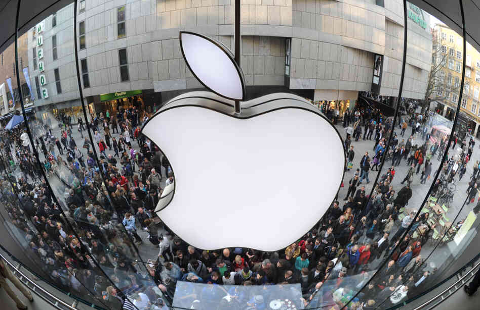 An Apple logo displayed in the southern German city of Munich.
