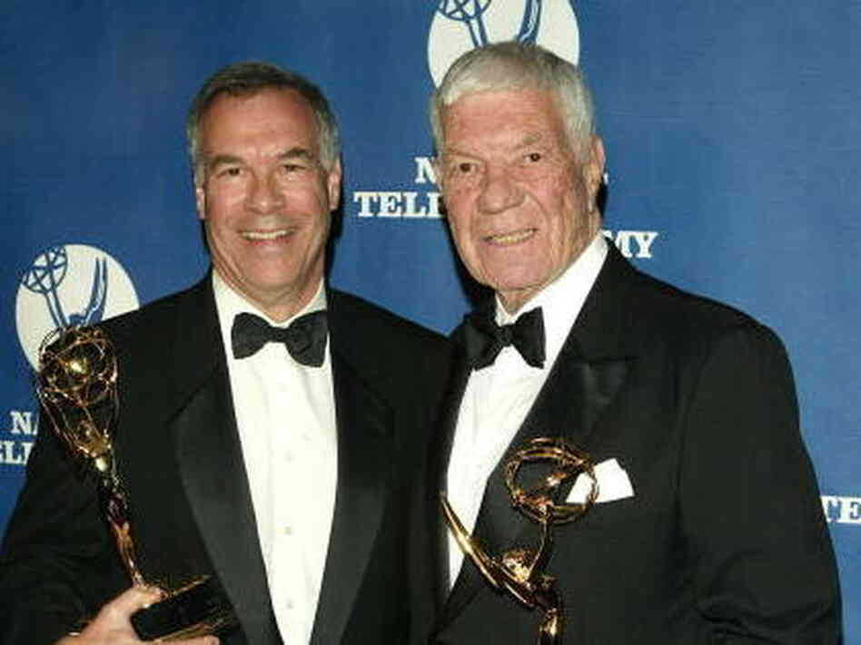 NFL filmmakers Steve Sabol (left) and Ed Sabol attend the 25th Annual Sports Emmy Awards April 19, 2004, in New York City. Ed Sabol will be inducted into the Pro Football Hall of Fame next week. NFL filmmakers Steve Sabol (left) and Ed Sabol attend the 25th Annual Sports Emmy Awards April 19, 2004, in New York City. Ed Sabol will be inducted into the Pro Football Hall of Fame next week.