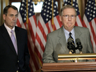 Speaker of the House John Boehner (left) and Senate Republican leader Mitch McConnell speak at a news conference as the debt crisis goes unresolved on Capitol Hill on Saturday. Speaker of the House John Boehner (left) and Senate Republican leader Mitch McConnell speak at a news conference as the debt crisis goes unresolved on Capitol Hill on Saturday.