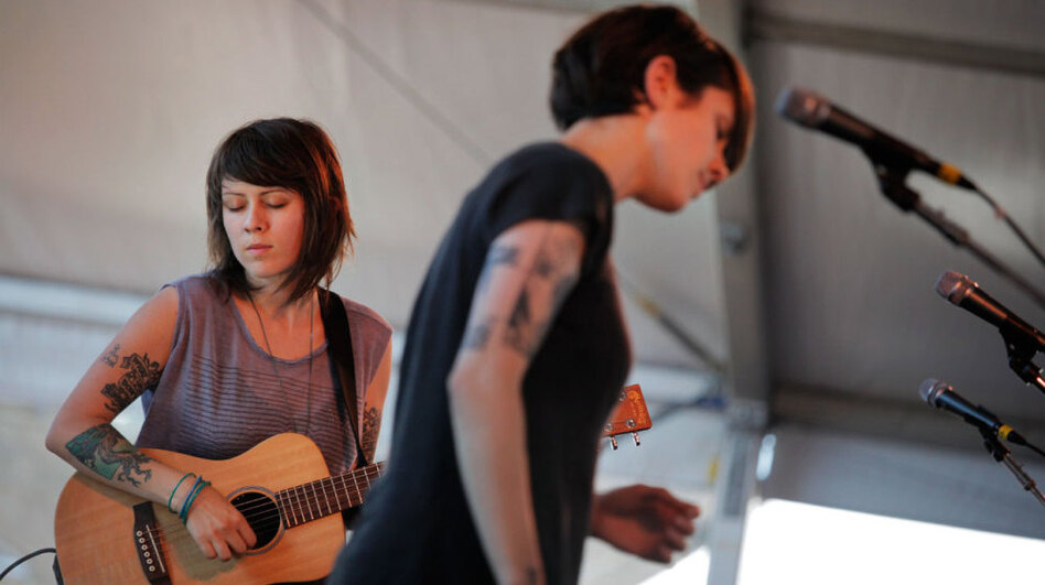 Tegan and Sara perform at the 2011 Newport Folk Festival.