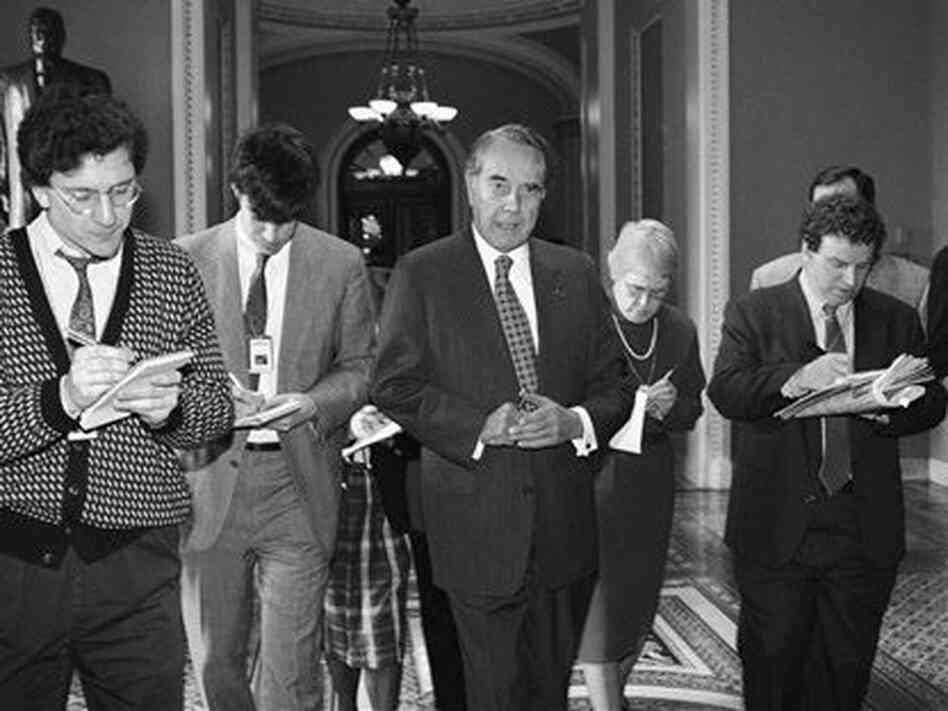 Senate Majority Leader Bob Dole on Capitol Hill on March 1, 1995, after he came up one vote short in his quest to pass a balanced budget amendment in the Senate. Senate Majority Leader Bob Dole on Capitol Hill on March 1, 1995, after he came up one vote short in his quest to pass a balanced budget amendment in the Senate.
