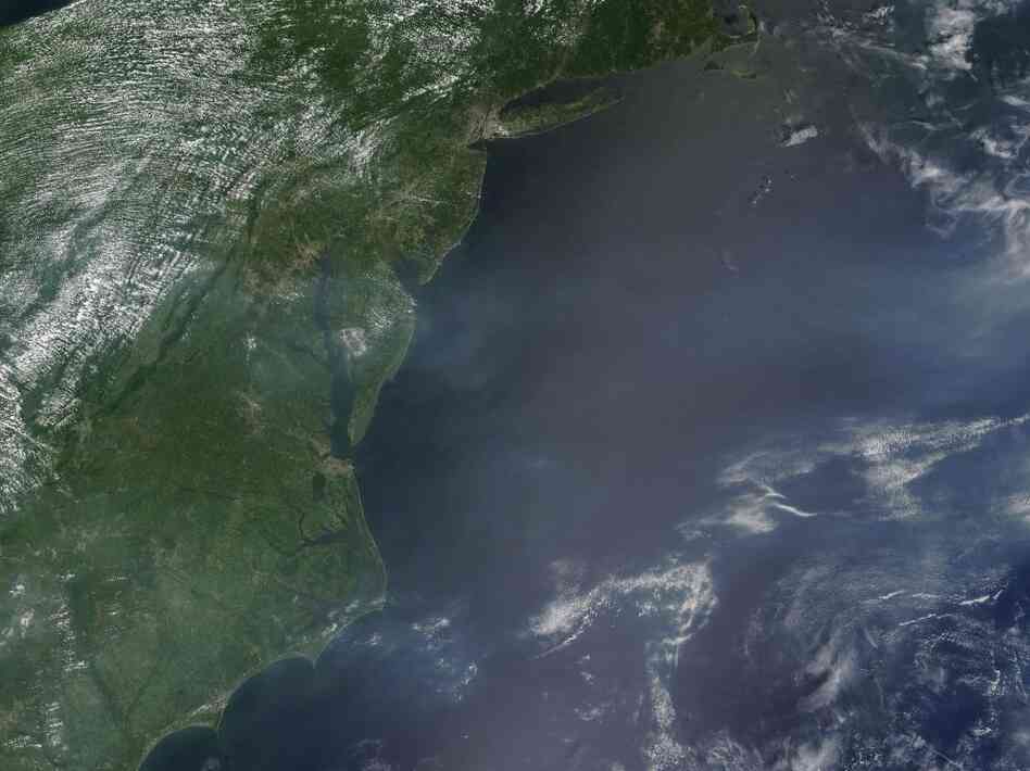 The Moderate Resolution Imaging Spectroradiometer on a NASA satellite captured this image on the morning of Aug. 2 as temperatures were beginning to climb. At the time, a high heat advisory was in effect for the region. The haze appears to be concentrated over the Atlantic Ocean, east of Washington, D.C., but this may be an illusion.