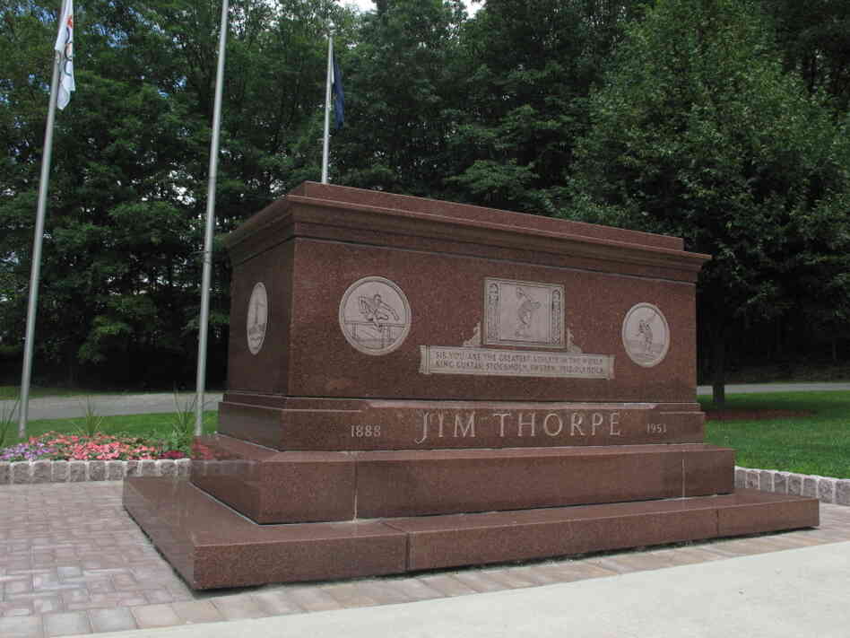 Jim Thorpe's rose-colored granite tomb sits alongside Pennsylvania Route 903 in Jim Thorpe, Pa.