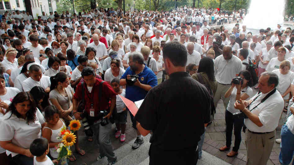 In June, participants bow their heads in prayer during a demonstration in Birmingham, Ala., to protest the state's new law against illegal immigration. In June, participants bow their heads in prayer during a demonstration in Birmingham, Ala., to protest the state's new law against illegal immigration.