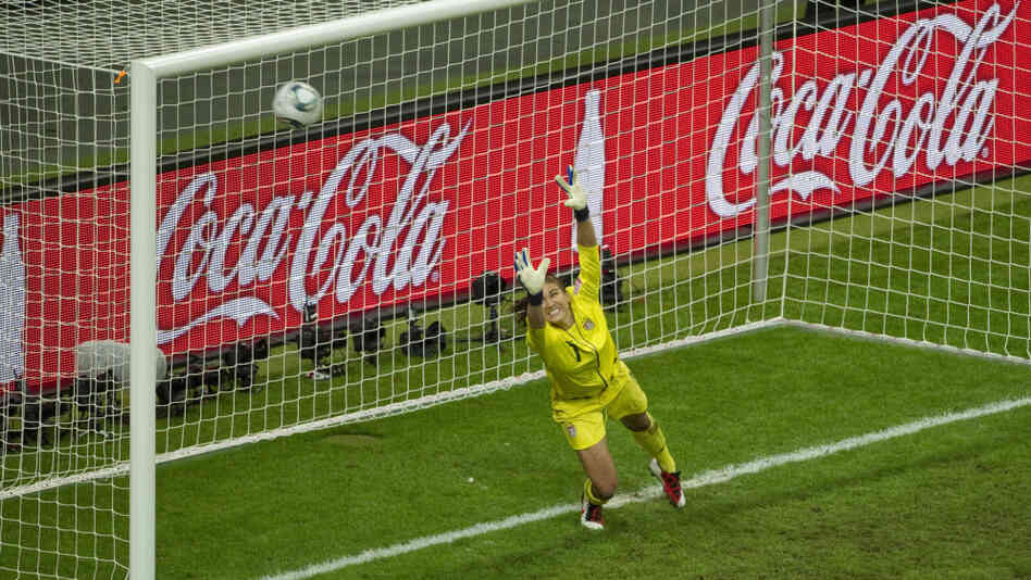 Team USA goalkeeper Hope Solo fails to save Japanese defender Saki Kumagai's goal during the FIFA Women's Football World Cup final match on July 17 in Germany. Japan won 3-1 in a penalty shootout after the final finished 2-2 in extra time.